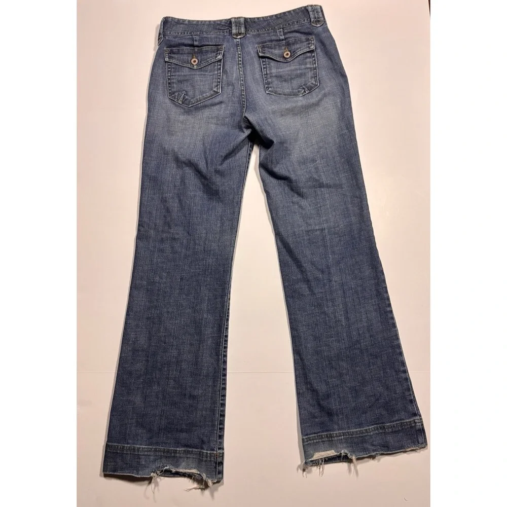 Eddie Bauer Womens‎ Blue Flare Leg Jeans Medium Wash Frayed Hem Mid Rise 31x31